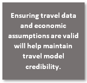 Ensuring travel data  and economic assumptions are valid will help maintain travel model credibility